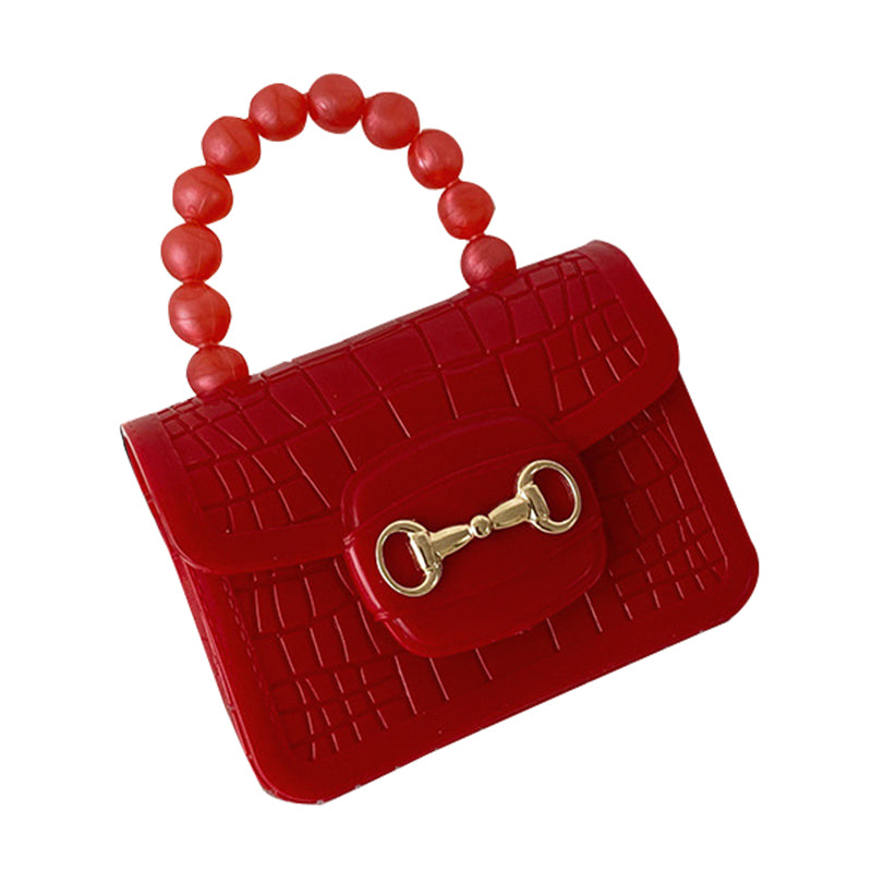 Crocodile Texture Women Girl Handbag PU Leather Makeup Lipstick Small Tote Bag with Beads Tote Handle Crocodile Texture Women Girl Handbag PU Leather Makeup Lipstick Small Tote Bag with Beads Tote Handle